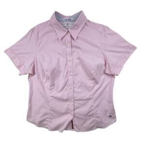 Tommy Hilfiger Shirt Pink Cotton Stretch Button Down Women 16 Shirtsleeve Fittet